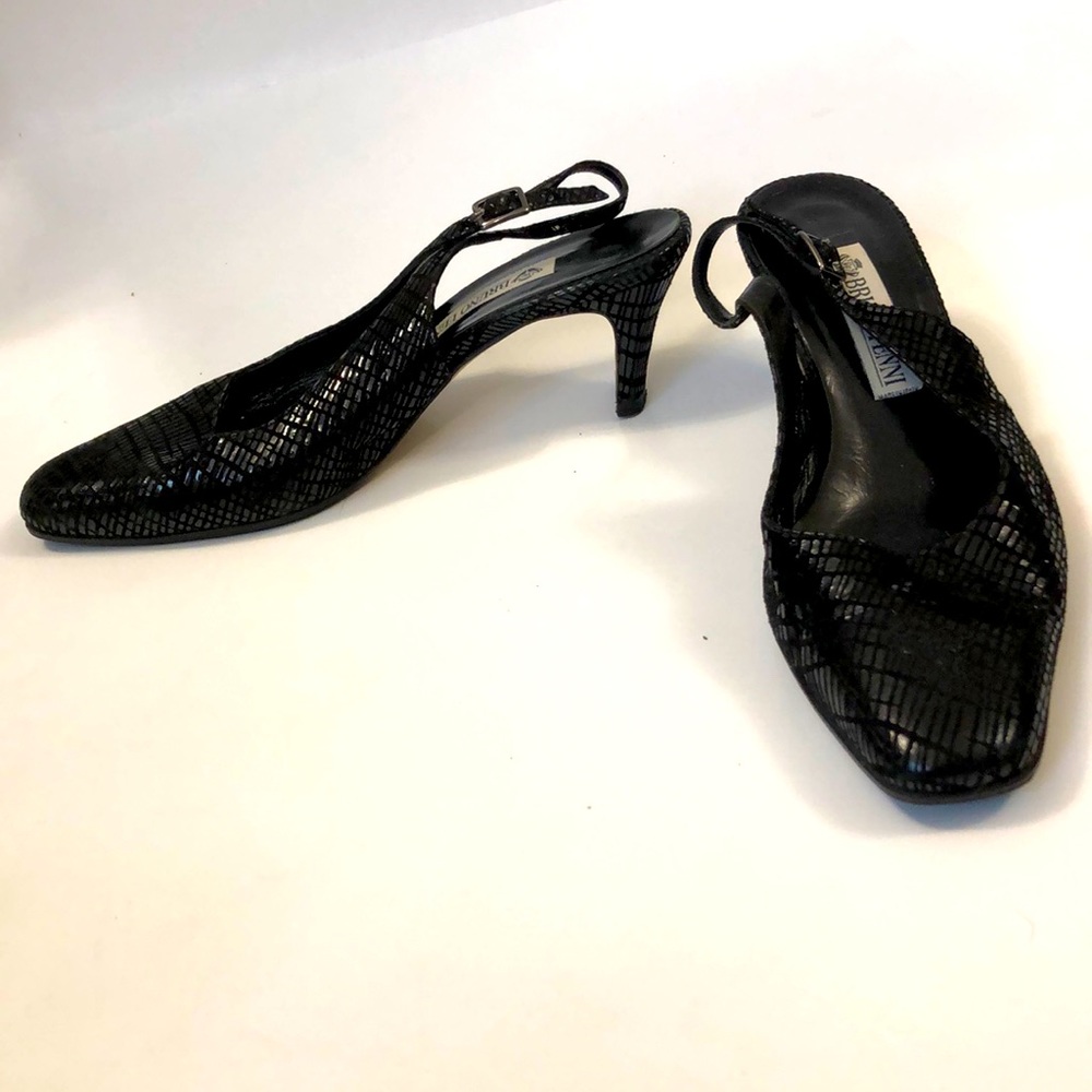 Bruno Fenni 40 Shoes Black Slingback textured Leather upper lining & sole Italy